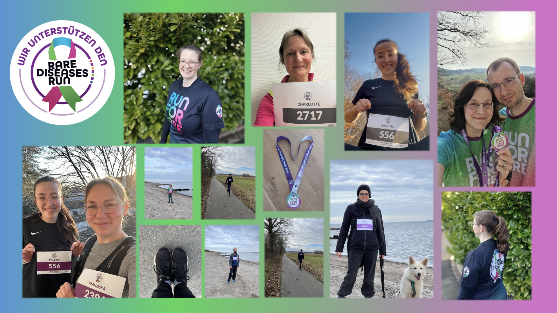 Das Bild ist eine Collage von Bildern von Teilnehmern am Rare Diseases Run